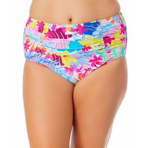 California Waves Trendy Plus Size Tropical Print High-Waist Bikini Bottoms